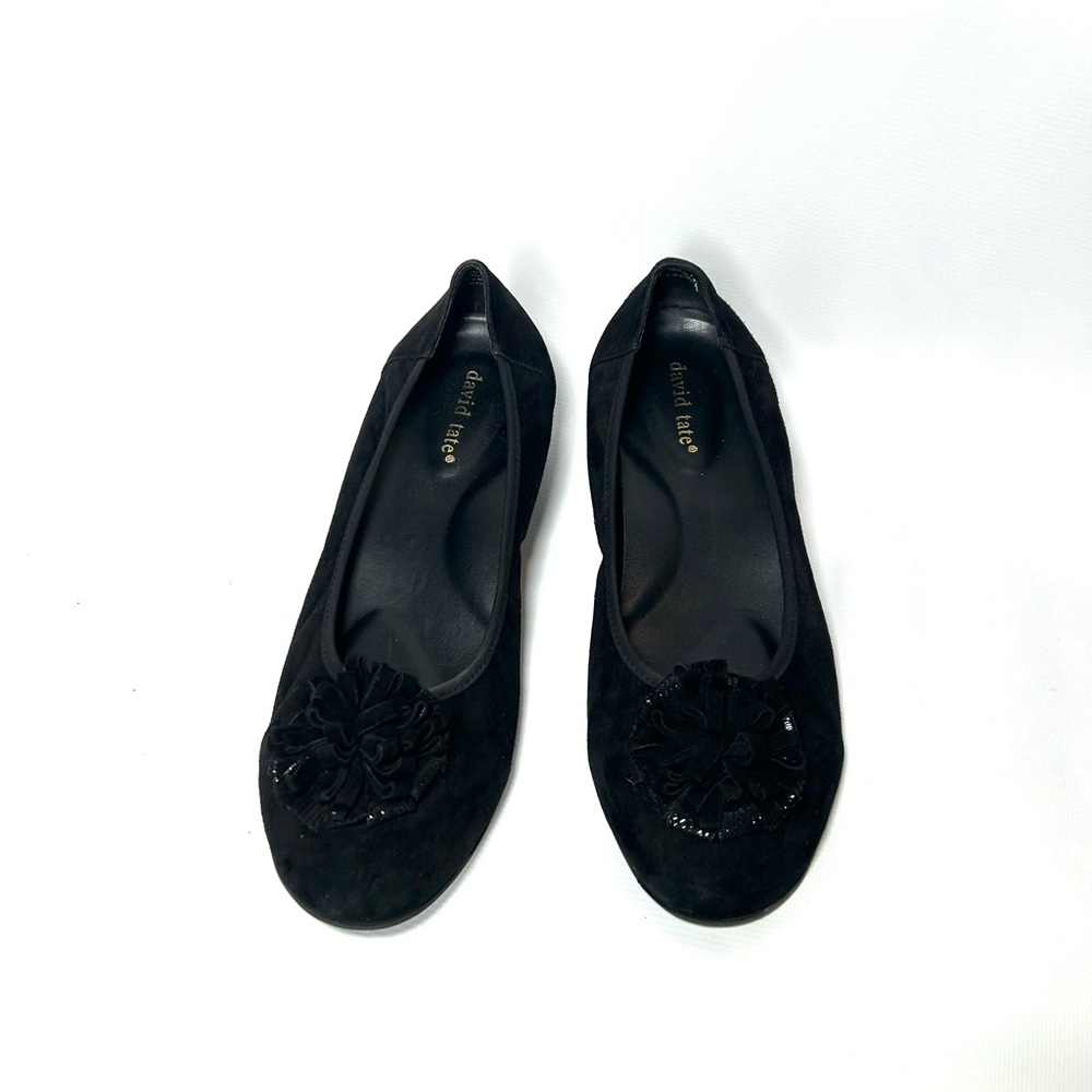 Women’s Size 12 David Tate Black Suede Flower Ballet Flats